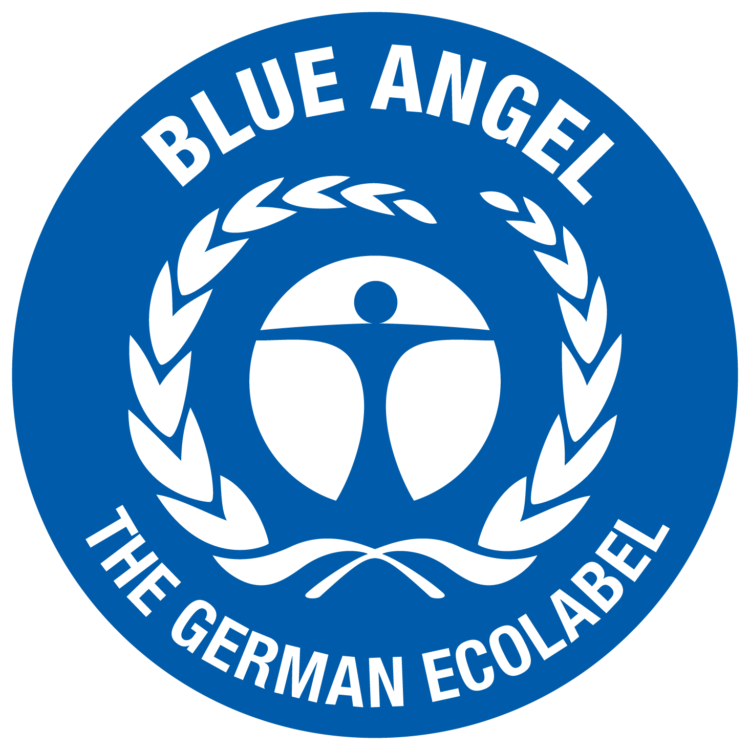 Image of the Blue Angel logo in use since 2018.

Description from Wikipedia: "The logo largely corresponds to the logo of the United Nations Environment Programme (UNEP), although with the colours reversed. The outer ring contains the words 'BLUE ANGEL' and 'THE GERMAN ECOLABEL'. According to the official website, it reflects the aim of the German government to embed the UNEP goals in Germany."