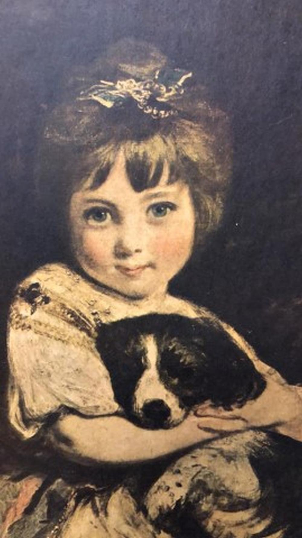 oil painting titled Miss Bowles and her dog by Joshua Reynolds